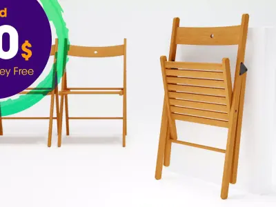 Chair wooden folding Free low-poly 3D model