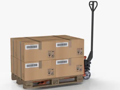 Hand pallet truck and Boxes Low-poly 3D model