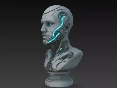 Futuristic Female Android Bust STL Sci-Fi Robot 3D print model
