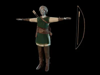 Low Poly Realistic outfit of Archer Women Low-poly 3D model