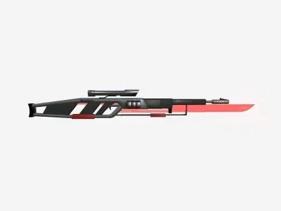 SciFi Sniper Gunblade A04 Red Metal - Fiction Weaponry Low-poly 3D model