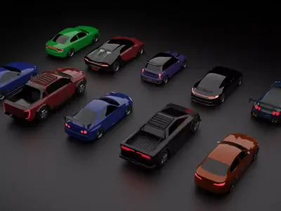 Cars for Arcade and Demolition Racing Games Free low-poly 3D model