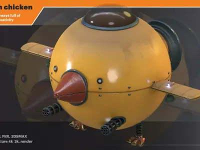 Cute gun chicken Low-poly 3D model