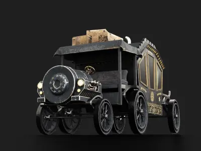 Steampunk Engine Old Medieval Carriage Low-poly 3D model
