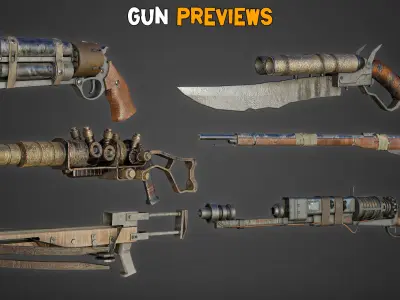 35 Post Apocalyptic Guns with 4K Texture Low-poly 3D model