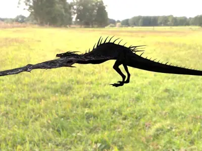 Dragon 3D model PBR flying in grass Low-poly 3D model