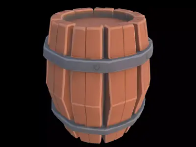 Low Poly Stylized Medieval Wooden Barrel Variant C Low-poly 3D model