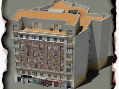 Building with orange roof Low-poly 3D model