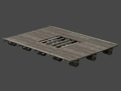 Traditional Wooden Aquaculture Raft and Fishing Raft 3D model