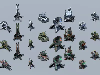Tower Defence Sci-Fi Turrets Pack v2 Low-poly 3D model