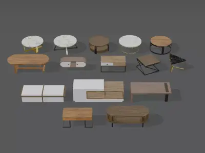 Low Polly Modern Coffee Table Set Free low-poly 3D model