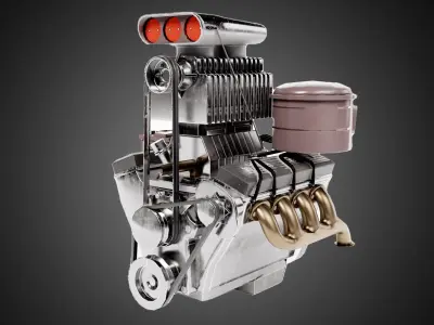 vintage car engine V8 turbocharged vehicle part da1 Low-poly 3D model