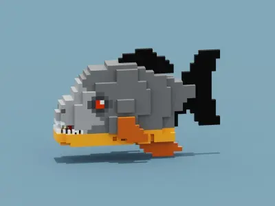 Voxel Piranha Low-poly 3D model
