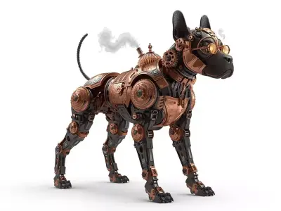 Steampunk Cybernetic Dog 3D Model Low-poly 3D model