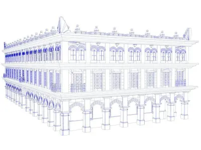 Palace building with columns and arches 3D model