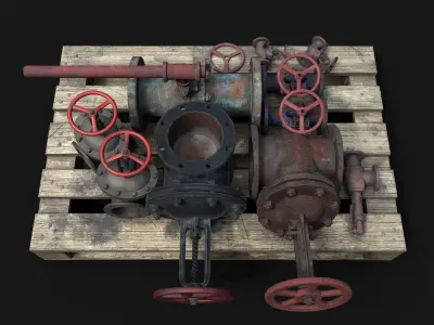 Old industrial valves Low-poly 3D model
