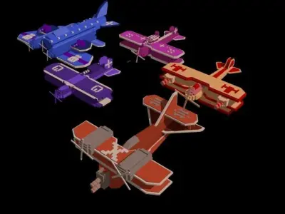pixel art of aircraft Low-poly 3D model