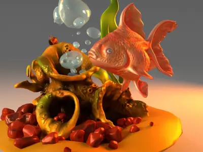 Goldfish Aquarium Low-poly 3D model
