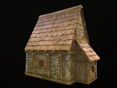 House wooden with roof Low-poly 3D model