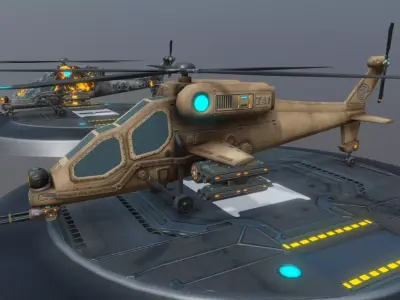 Low poly attack helicopter set Low-poly 3D model