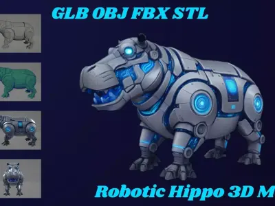 Robotic Hippo  - High Poly 3D model