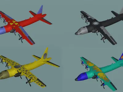 Airplane plane with propellers flying in sky Low-poly 3D model