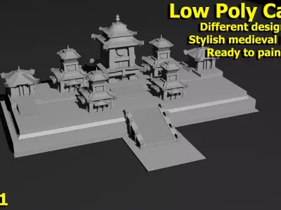Low Poly Castle 3 chinese temple Low-poly 3D model