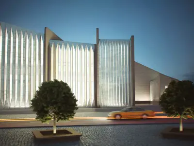 Gallery modern church in middle of city at night 3D model