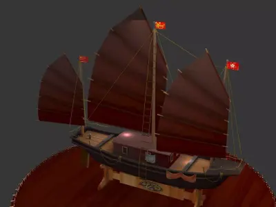 Chinese junk fishing boat Low-poly 3D model