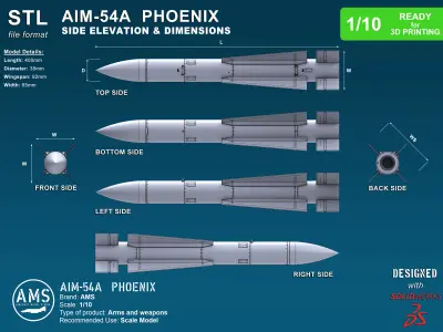 AIM-54A Phoenix - Scale 1-10 3D print model
