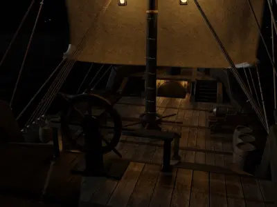 GameReady Medieval Ship With Interiors Low-poly 3D model