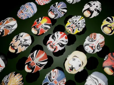 24 Oriental Chinese Opera Mask Pack Kabuki Collection Theatre Low-poly 3D model