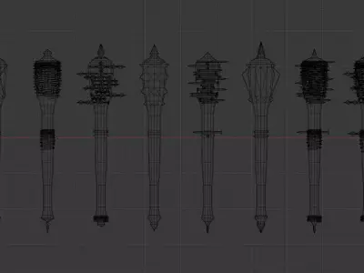 Modular Melee Mace Pack Low Poly Weapon Procedural Parts Low-poly 3D model