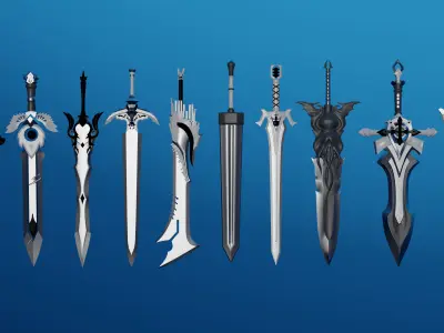 100 Fantasy Weapons Basemesh Pack V3 Low-poly 3D model