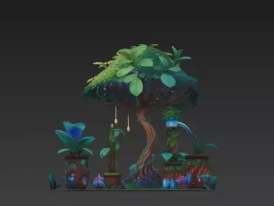 Fantasy Magical Garden - with Glowing Plants -Crystals 3D model