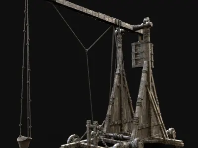 TREBUCHET CONSTRUCTION WAR MACHINE MEDIEVAL SIEGE ENGINE BATTLE Low-poly 3D model