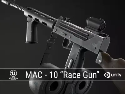 PBR MAC-10 Race Gun Low-poly 3D model