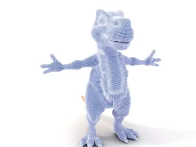 Rigged and Animated Striped Dinosaur Character with Green Ove... Low-poly 3D model