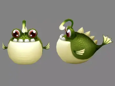 Cartoon blowfish - anglerfish Low-poly 3D model