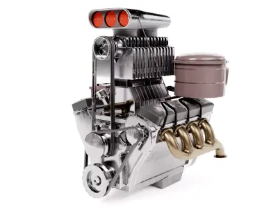 vintage car engine V8 turbocharged vehicle part da1 Low-poly 3D model