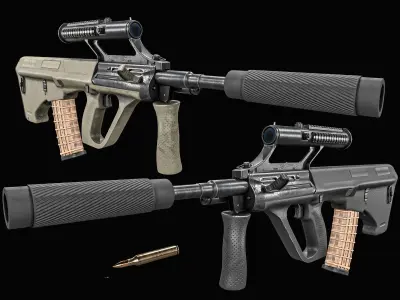 Steyr Aug Assault Rifle with Silencer Low-poly 3D model