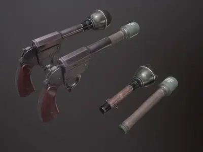 WWII Granade Launcher plus Grenades Low-poly 3D model