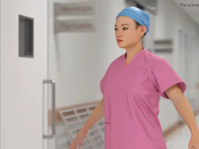 Female Medical Scrubs No Body Pink 3D model
