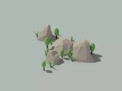 Low Poly Rocks and Plants Low-poly 3D model