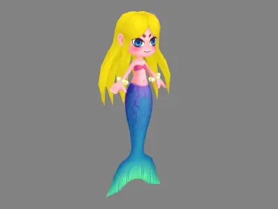 Cartoon mermaid princess Low-poly 3D model