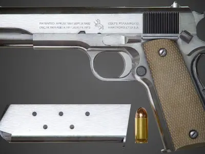 Colt M1911 A1 Chrome - PBR Game-Ready Low-poly 3D model