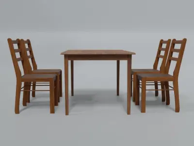 Wooden dining chair and table Free 3D model