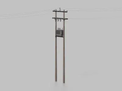Utility Pole - Composite H-Frame with Transformer 3D model
