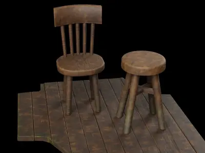 inn chair wood  Free low-poly 3D model