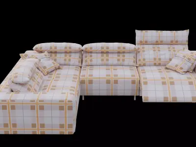 Modern Modular L Shaped Sofa Plaid Fabric Sectional Free low-poly 3D model